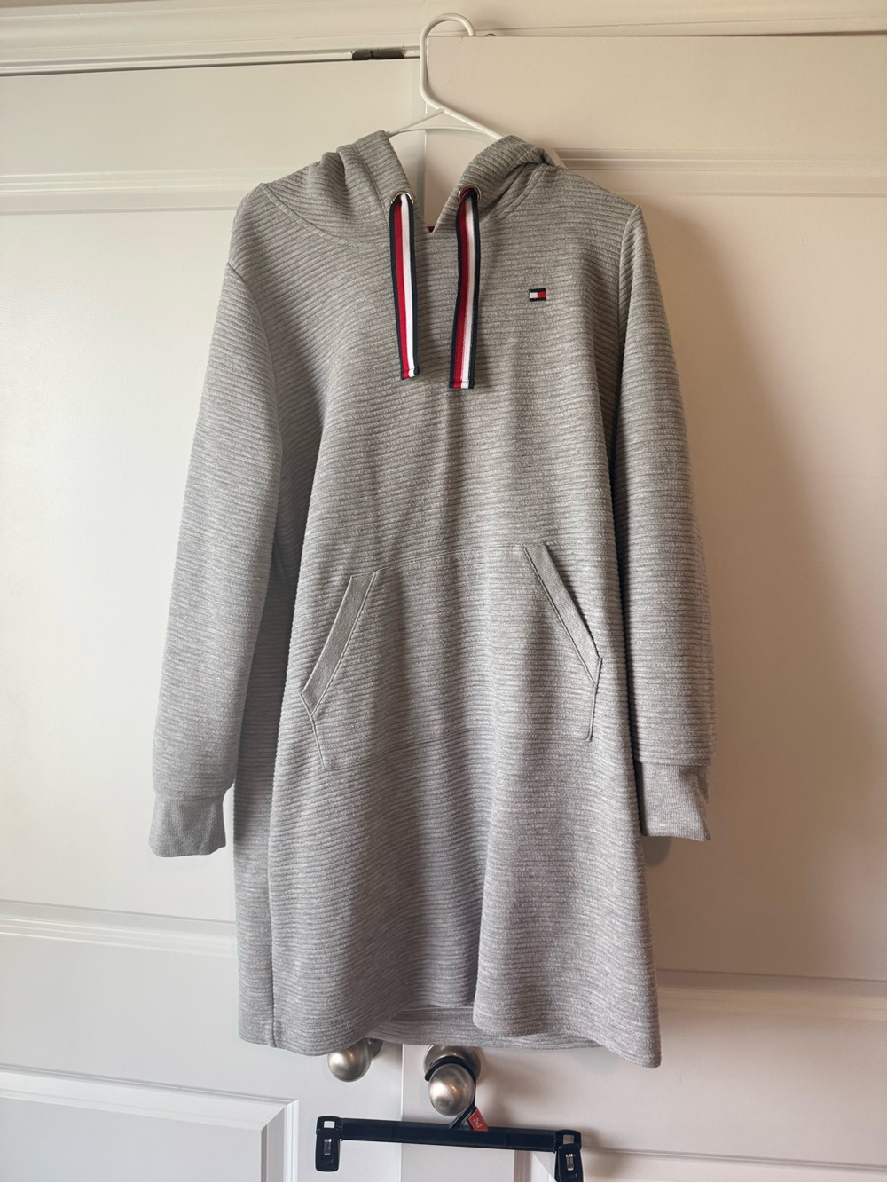 Tommy Hilfiger Light Gray Hooded Sweatshirt Dress with Logo